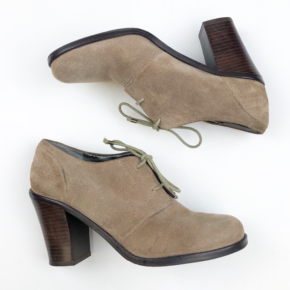 Suede Lace-Up Chunky Heel Booties - Taupe